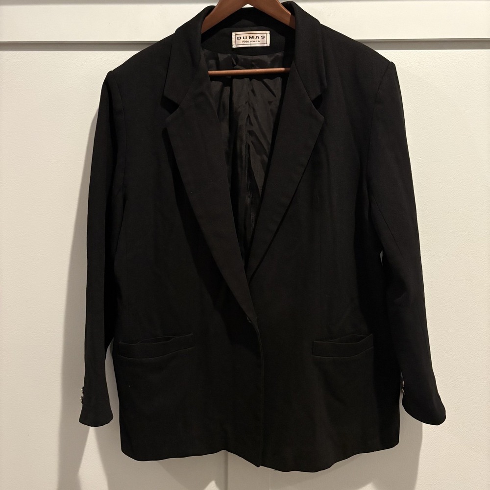 Vintage‎ Dumas Blazer Womens XL Black Long Line Crest Buttons Made USA
